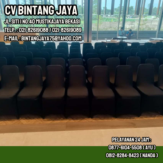 Layanan sewa kursi susun stainless cover ketat hitam bogor