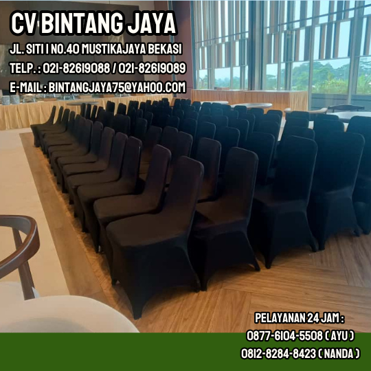 Layanan sewa kursi susun stainless cover ketat hitam bogor
