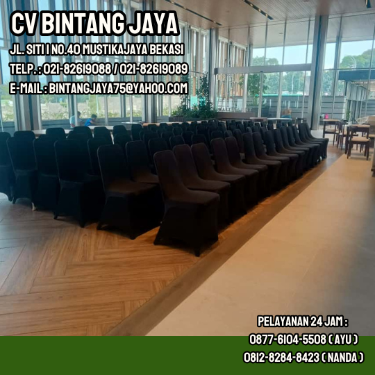 Layanan sewa kursi susun stainless cover ketat hitam bogor
