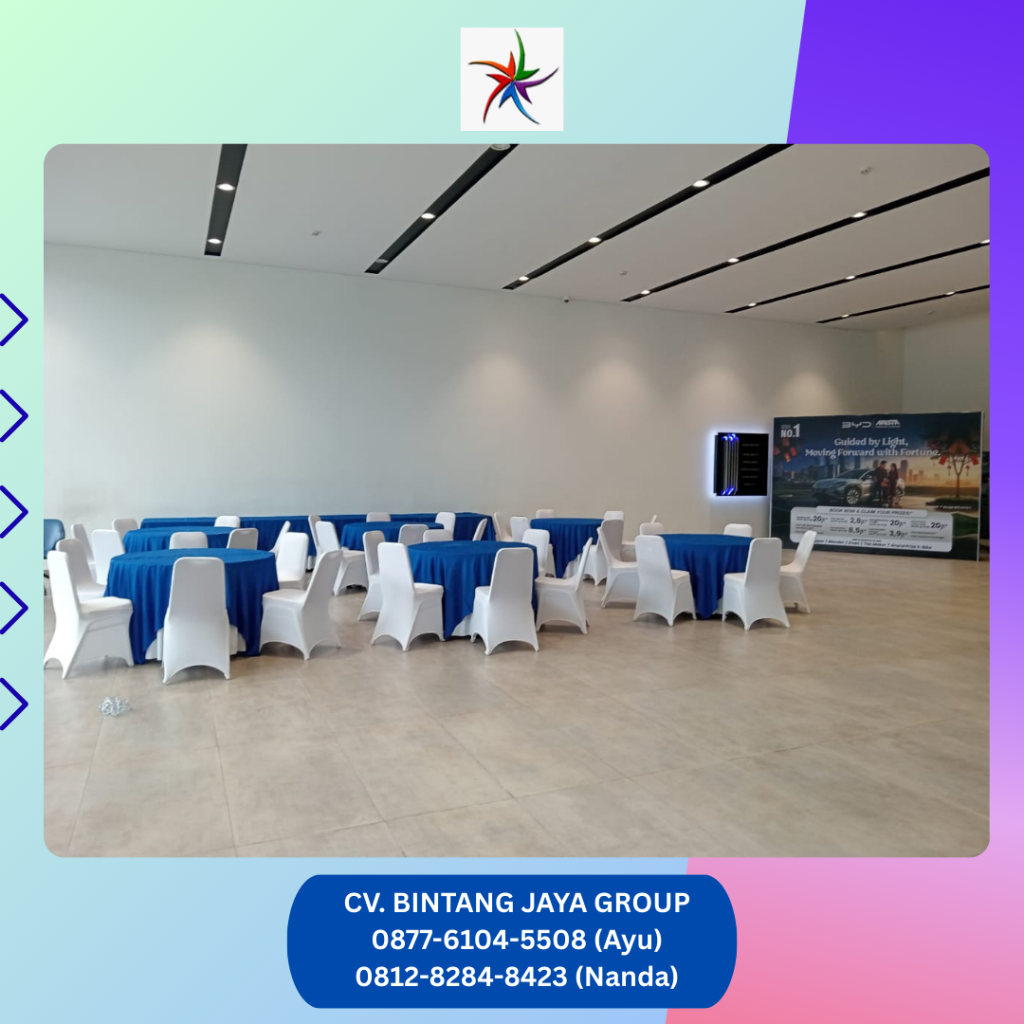 Sewa Meja Bundar Topping Biru Area Depok