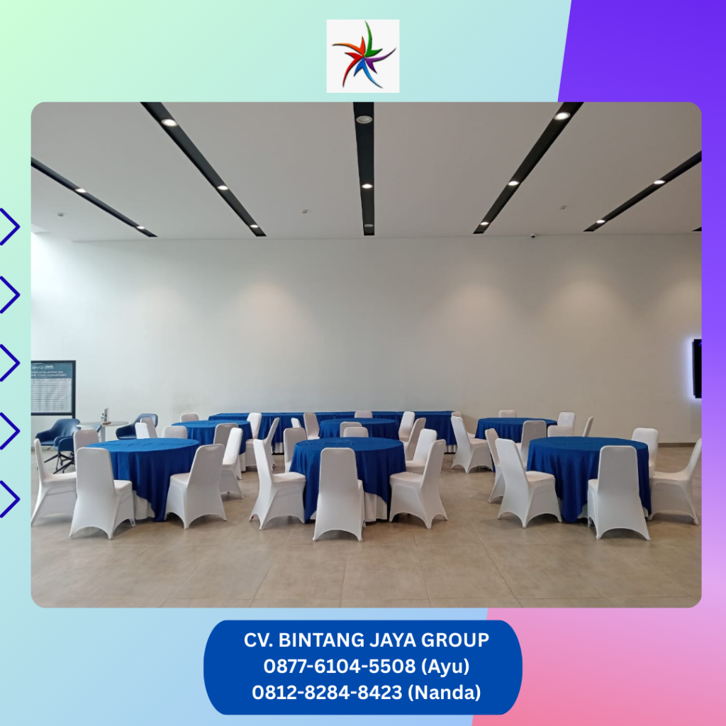Sewa Meja Bundar Topping Biru Area Depok