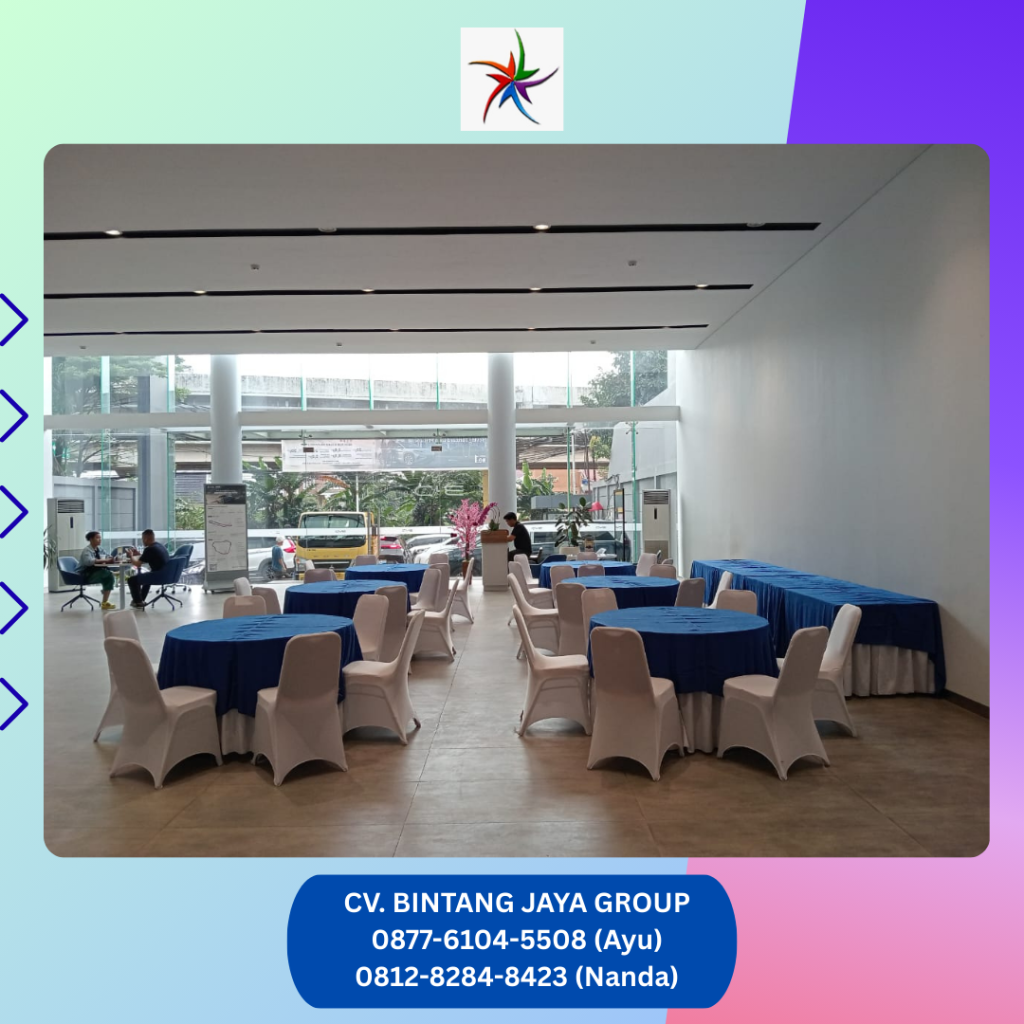 Sewa Meja Bundar Topping Biru Area Depok