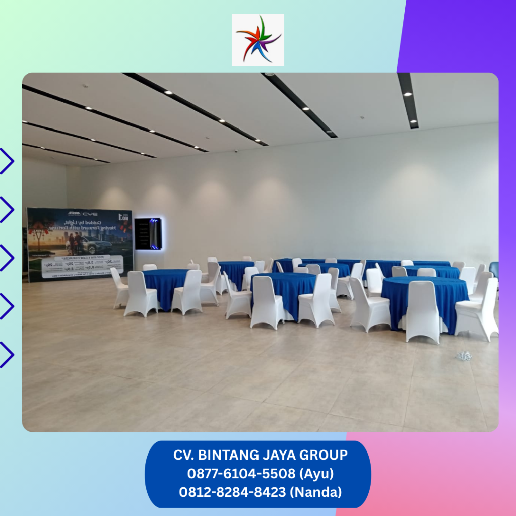Sewa Meja Bundar Topping Biru Area Depok