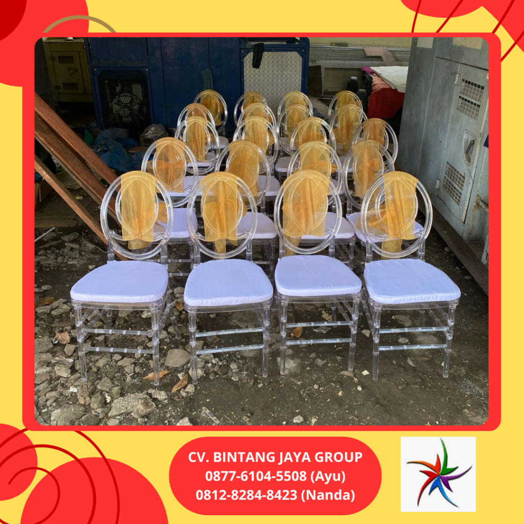 Jasa Rental Kursi Olivia Acrylic Bening Pita Gold Tangerang
