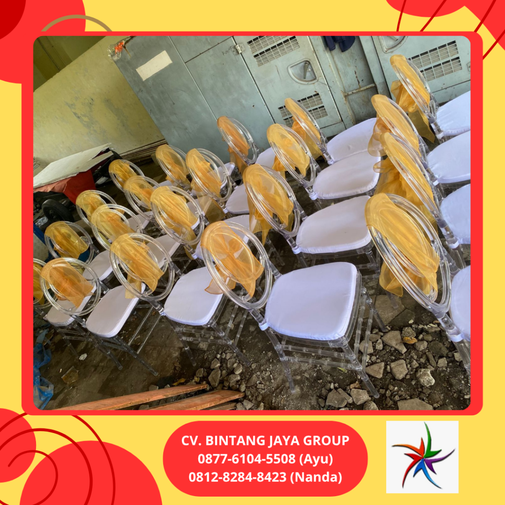 Jasa Rental Kursi Olivia Acrylic Bening Pita Gold Tangerang