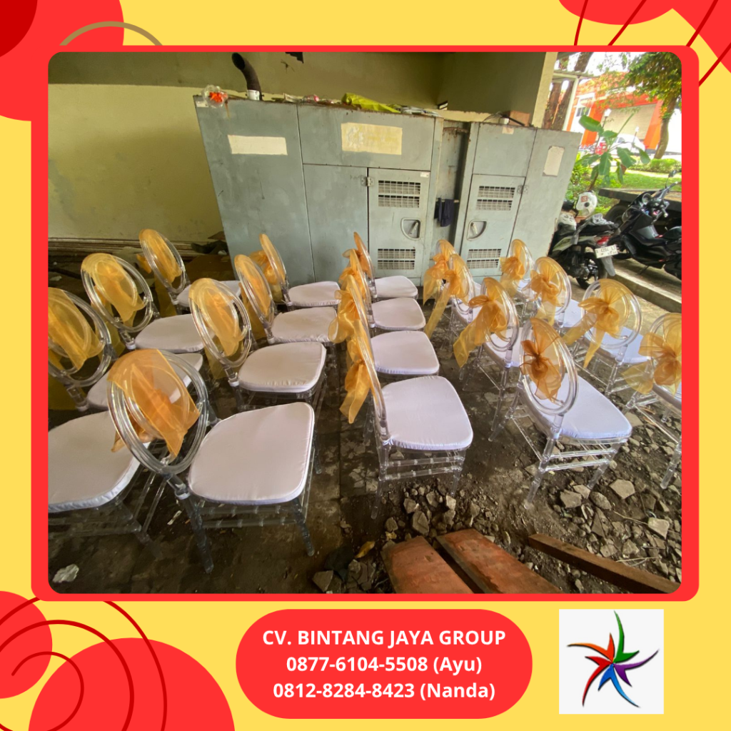Jasa Rental Kursi Olivia Acrylic Bening Pita Gold Tangerang