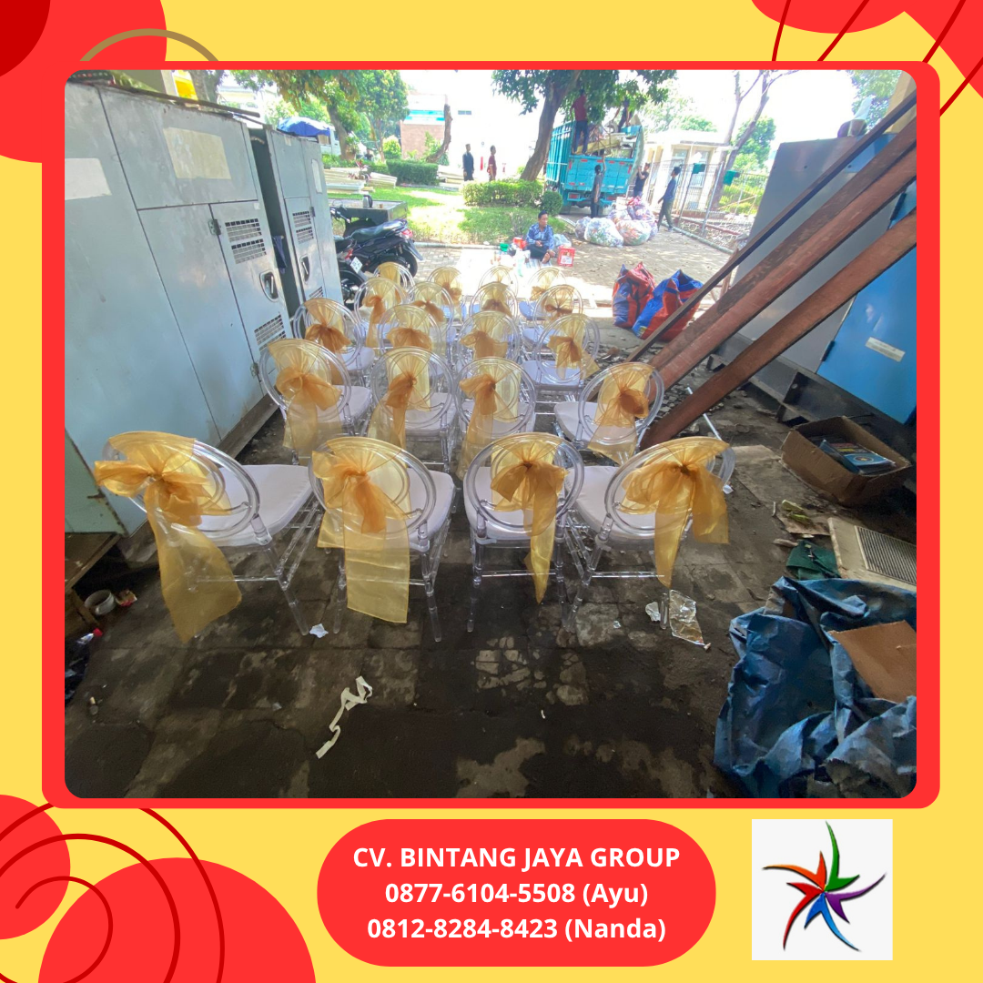 Jasa Rental Kursi Olivia Acrylic Bening Pita Gold Tangerang