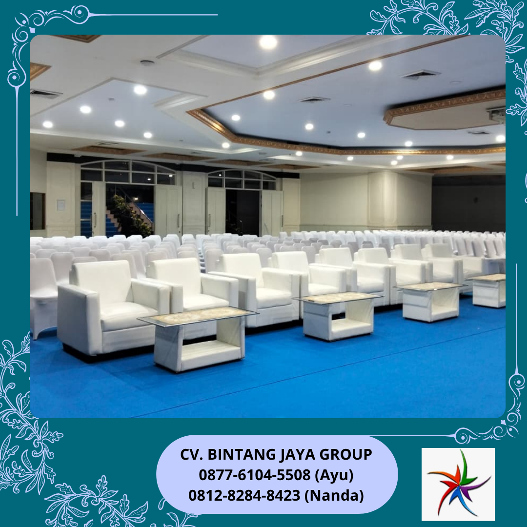 Rental Karpet Biru, Sofa Putih Dan Kursi Cover Street Putih Bogor