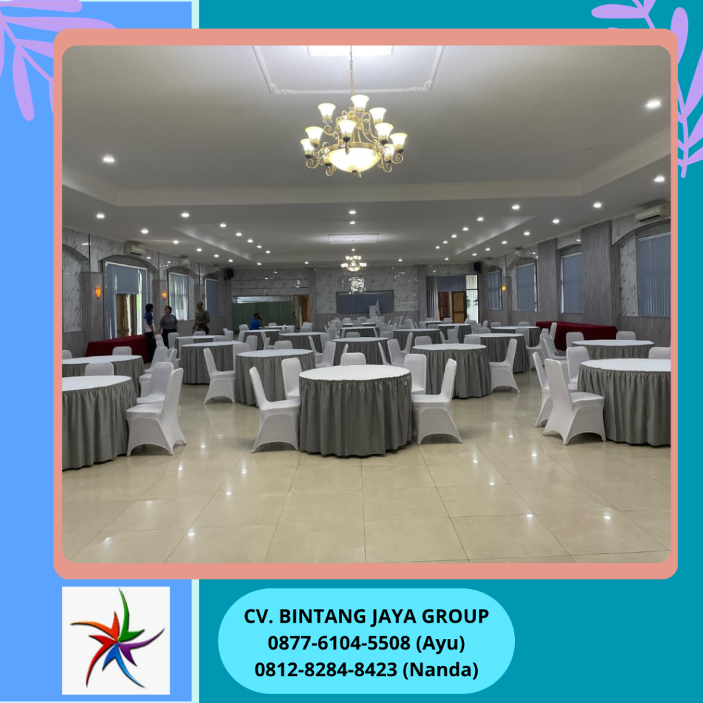 Rental Round Table Cover Abu-Abu,Kursi Cover Putih Jakarta