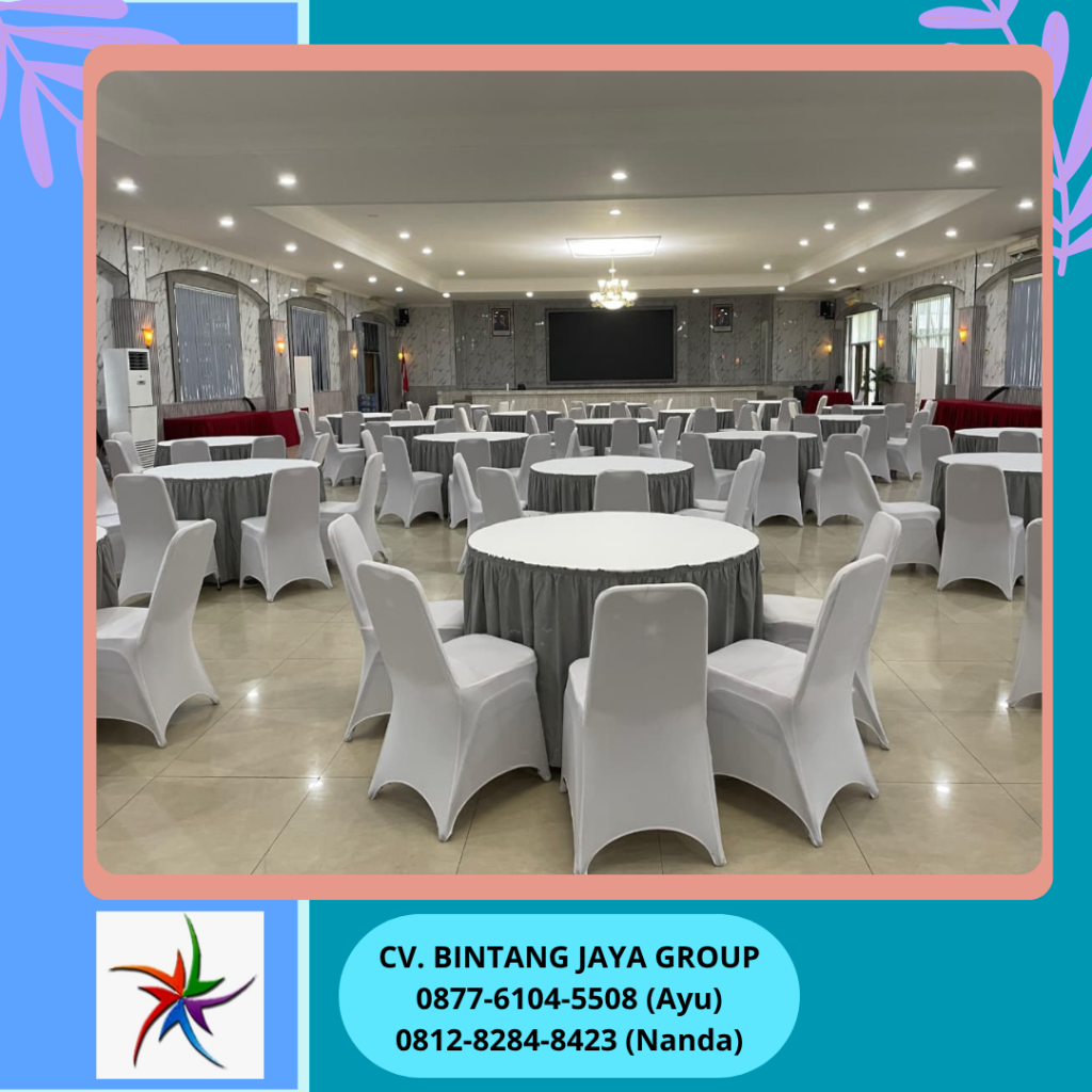 Rental Round Table Cover Abu-Abu,Kursi Cover Putih Jakarta