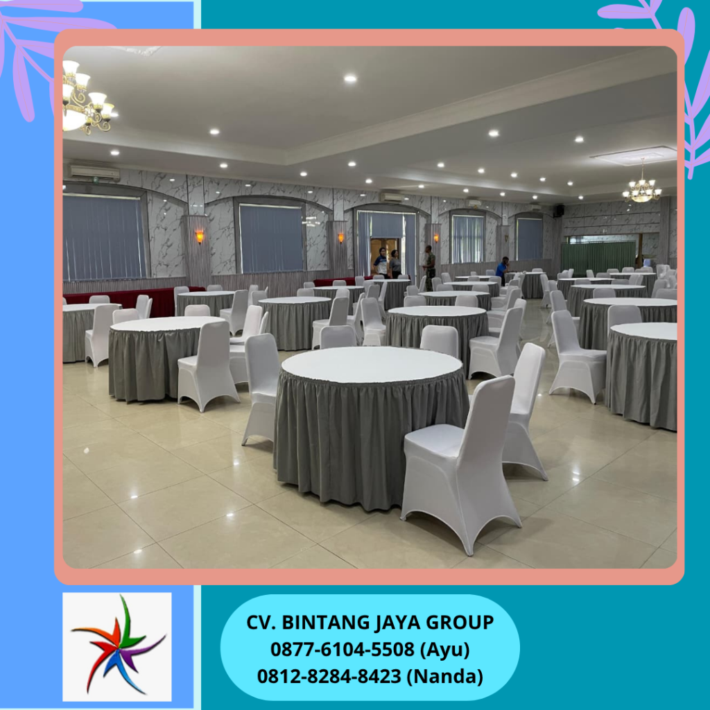 Rental Round Table Cover Abu-Abu,Kursi Cover Putih Jakarta