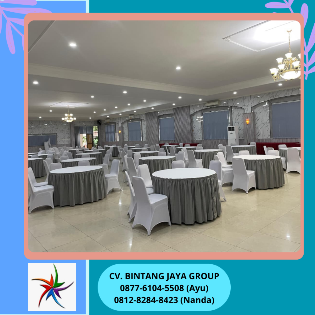 Rental Round Table Cover Abu-Abu,Kursi Cover Putih Jakarta