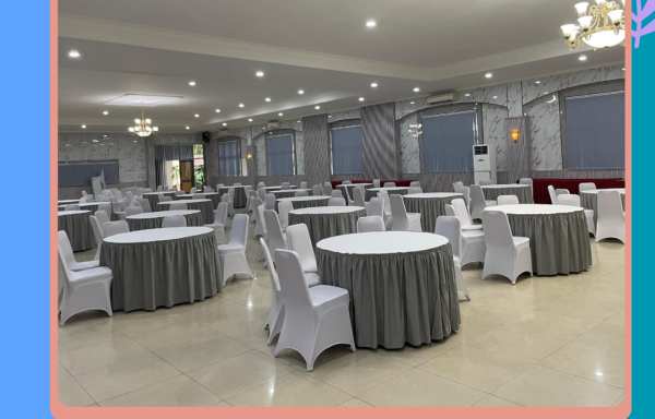 Rental Round Table Cover Abu-Abu,Kursi Cover Putih Jakarta
