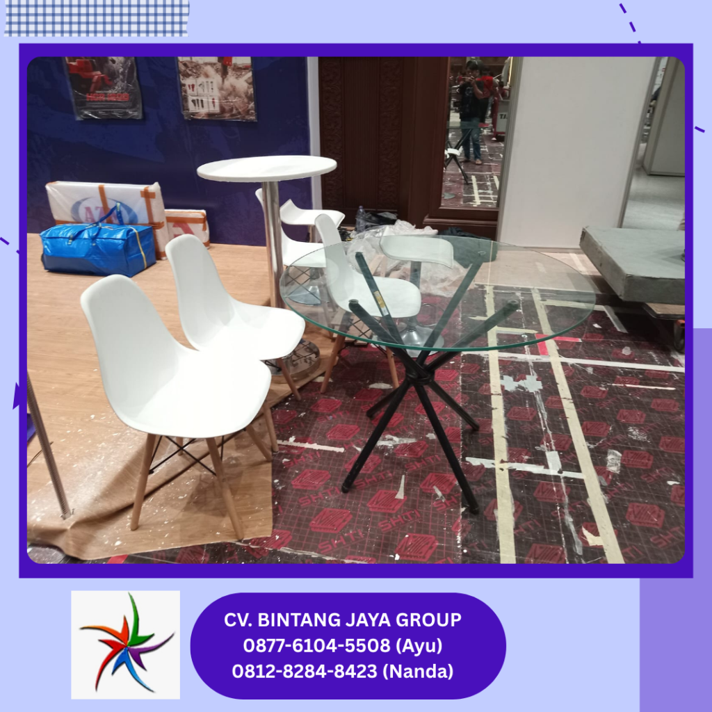 Sewa MEJA KACA DEALING,KURSI SCRAMBLE PUTIH Jakarta