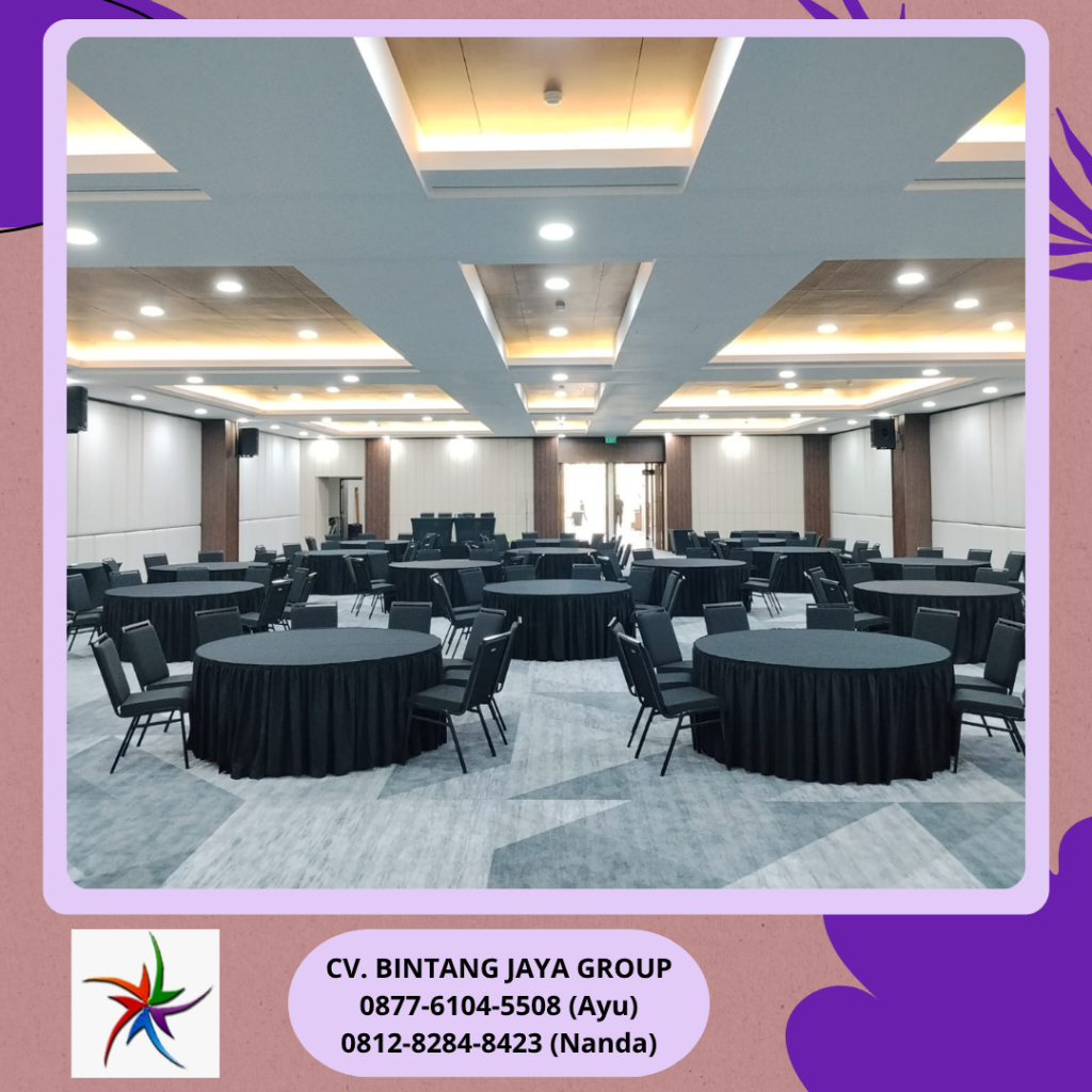 Sewa Meja Bundar Taplak Skirting Hitam Jakarta