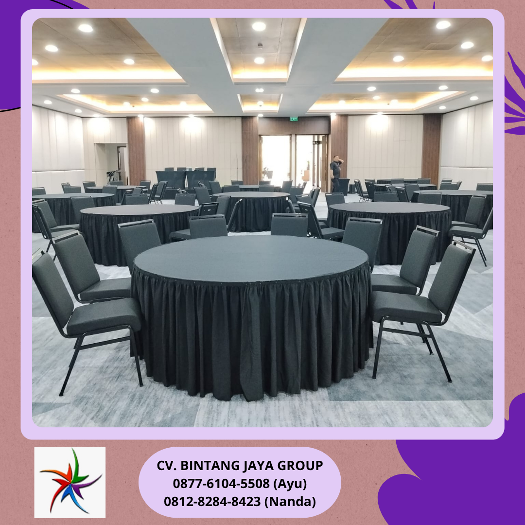 Sewa Meja Bundar Taplak Skirting Hitam Jakarta