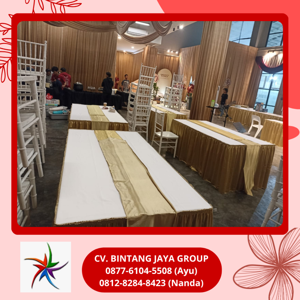 Sewa Meja Ibm Dan Meja Kotak Cover Gold Taplak Putih Bogor