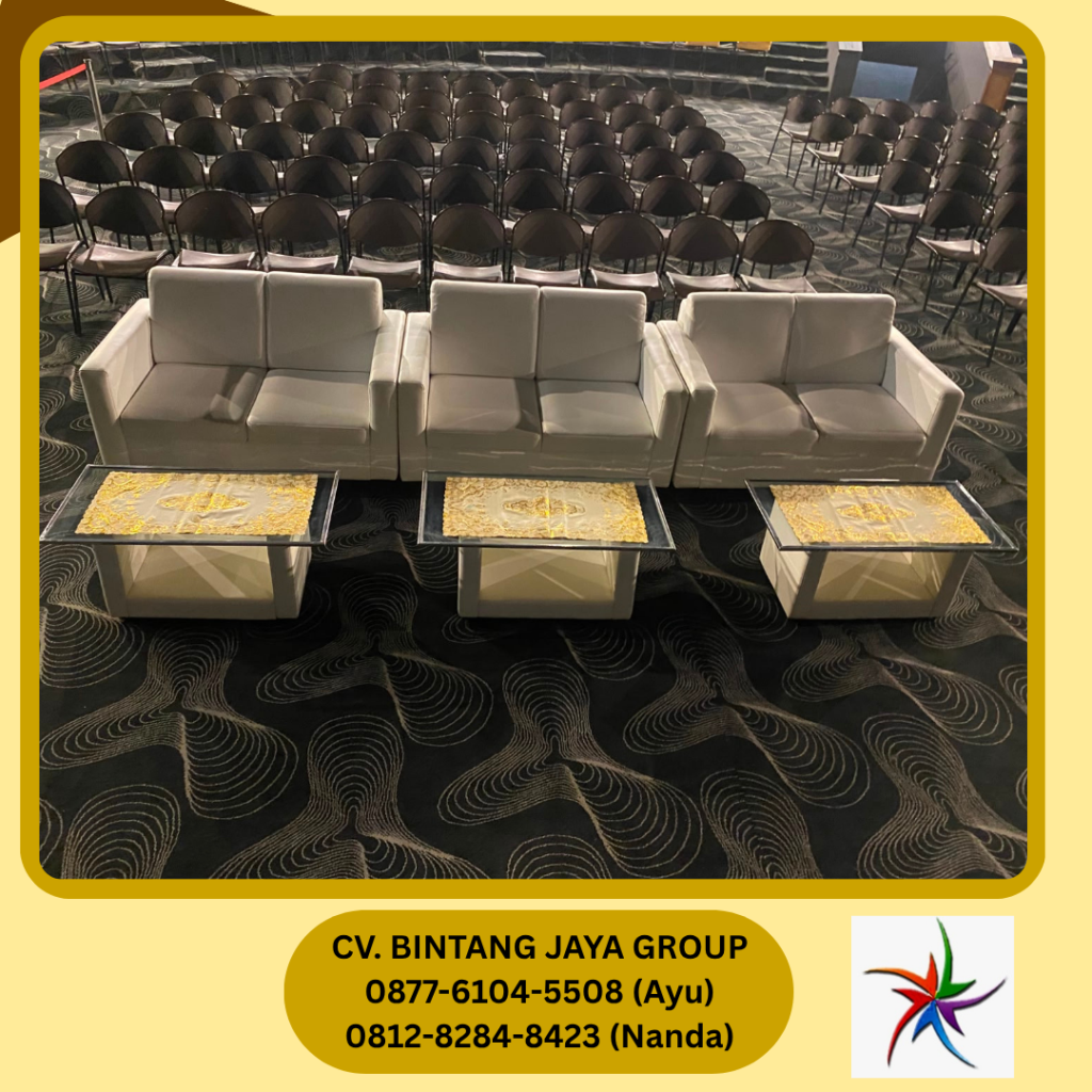 Rental SOFA DOUBLE PUTIH Dan MEJA VIP KACA Bogor