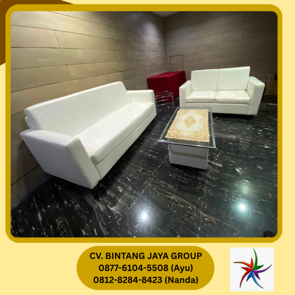 Rental SOFA DOUBLE PUTIH Dan MEJA VIP KACA Bogor