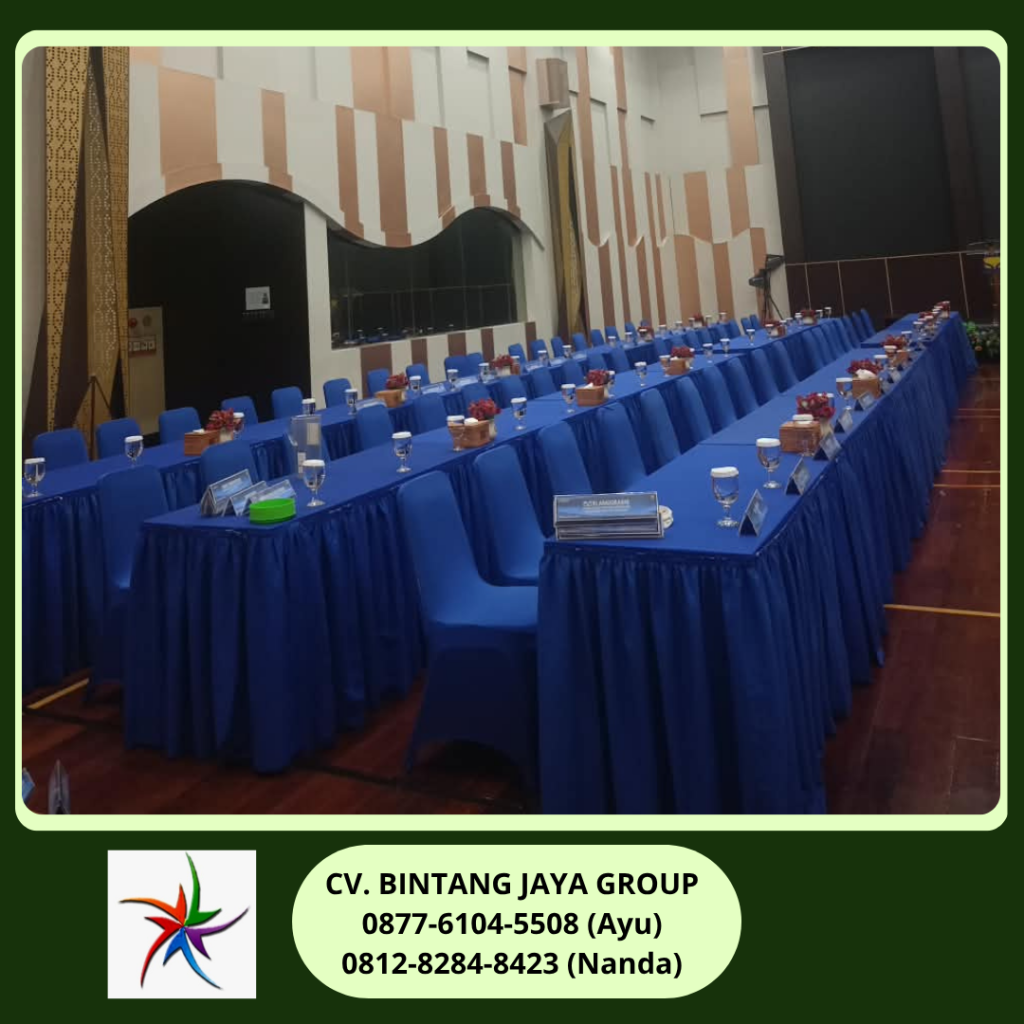 Sewa Meja Kotak Taplak Biru Putih Jakarta 0819-4713-6526