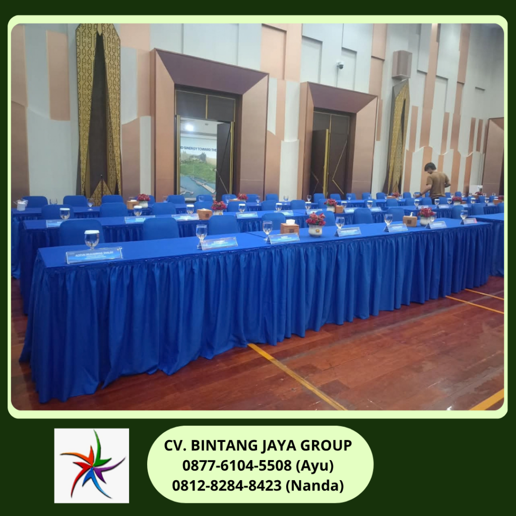 Sewa Meja Kotak Taplak Biru Putih Jakarta 0819-4713-6526
