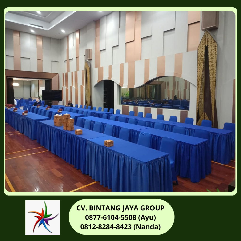 Sewa Meja Kotak Taplak Biru Putih Jakarta 0819-4713-6526