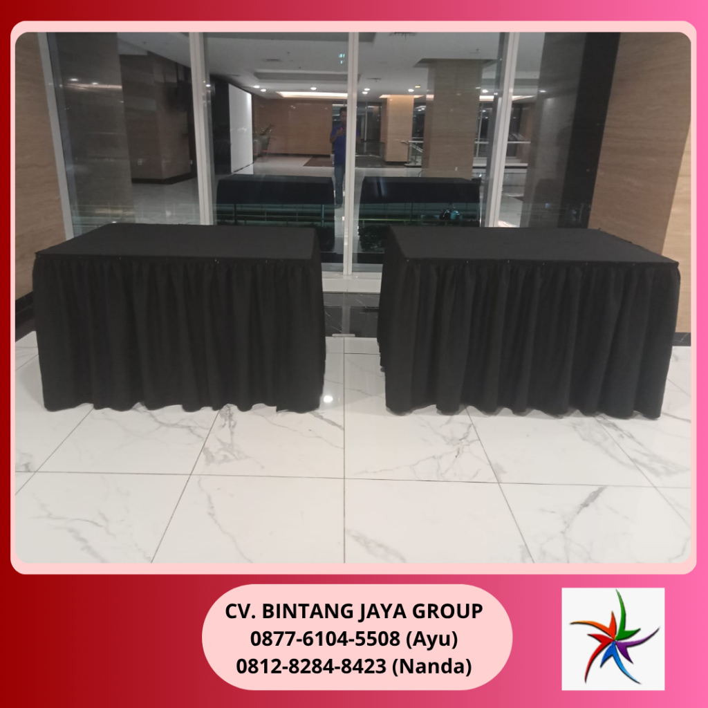 Sewa Meja Kotak Cover Skirting Hitam Event RCTI