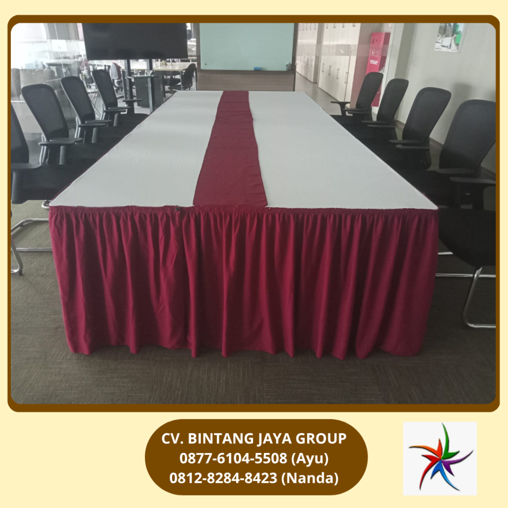 Sewa Meja Kotak Skirting Merah,Taplak Putih Jakarta
