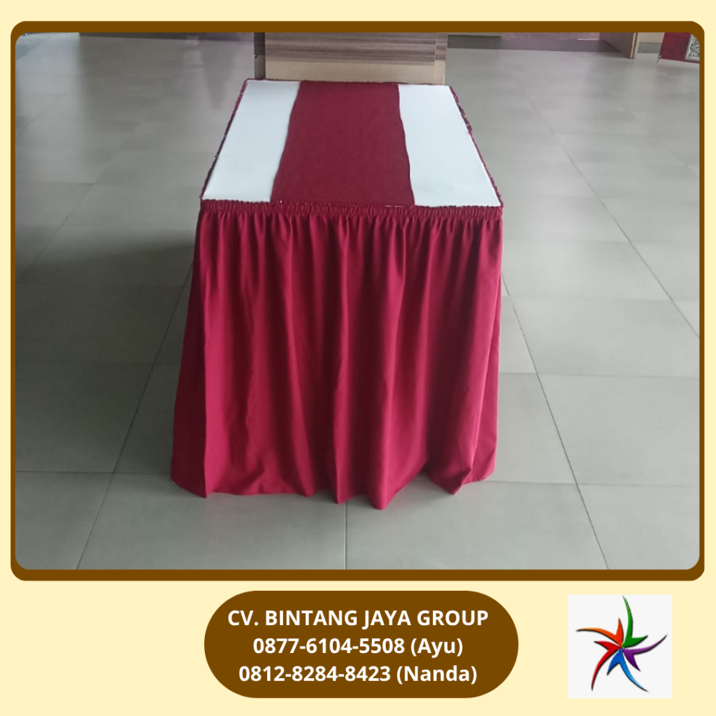 Sewa Meja Kotak Skirting Merah,Taplak Putih Jakarta