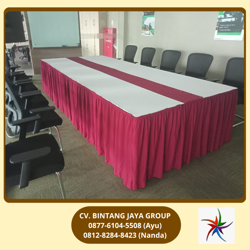 Sewa Meja Kotak Skirting Merah,Taplak Putih Jakarta